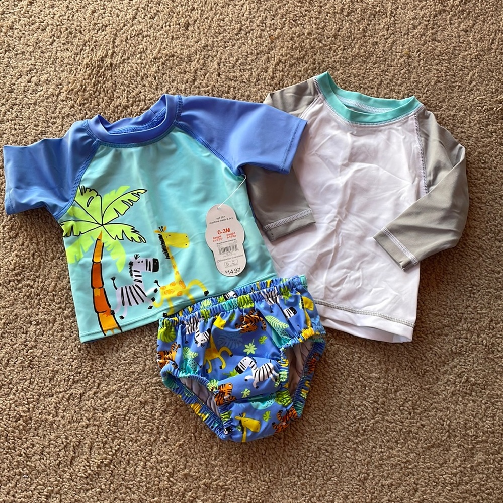3pc Safari Print Swimming set - 0-3Months NWT Gender Neutral 2 Tops and 1 Diaper